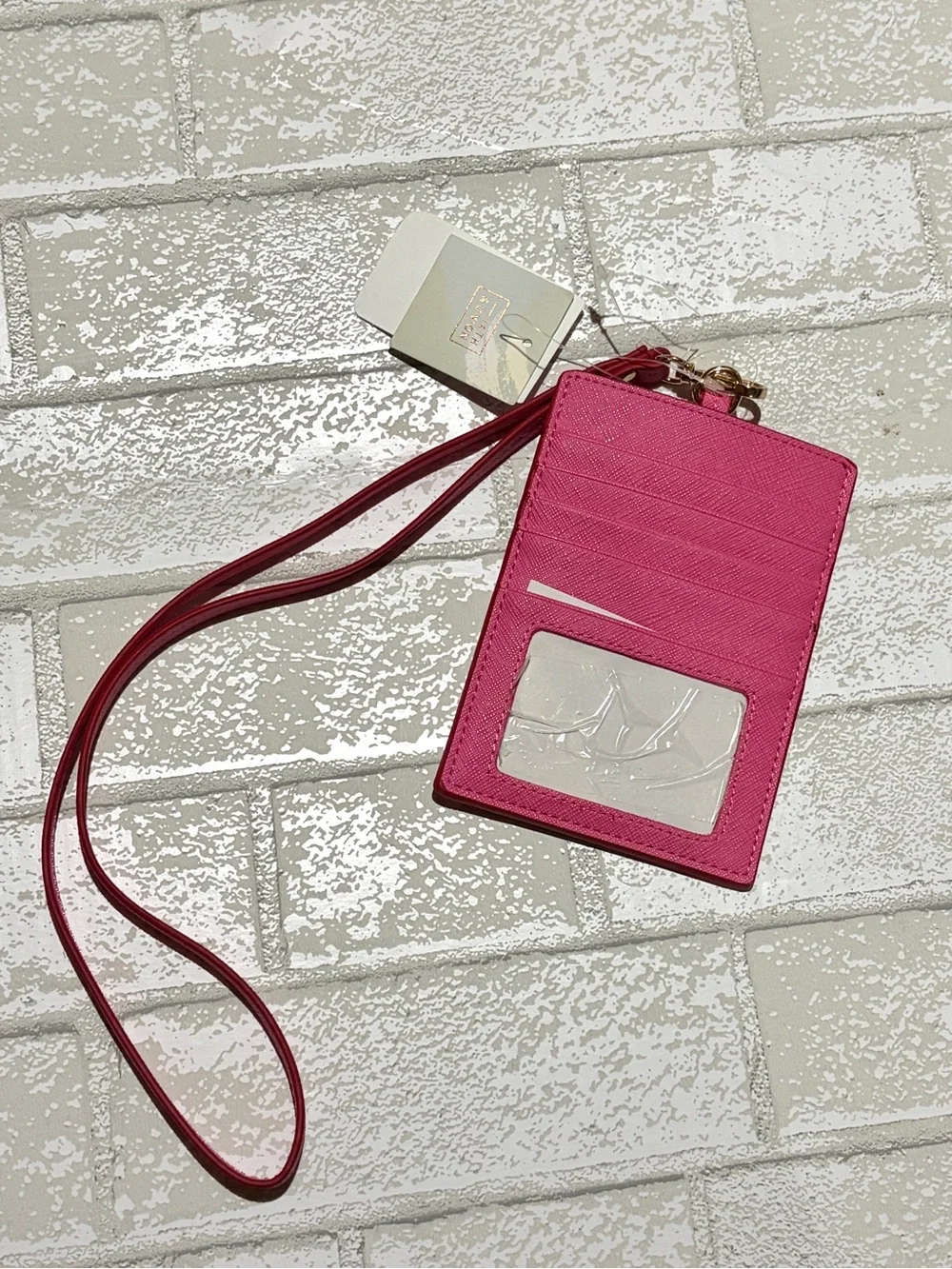 14th & Union Hot Pink Ringo Faux Leather Cardholder Lanyard Detachable Strap NEW